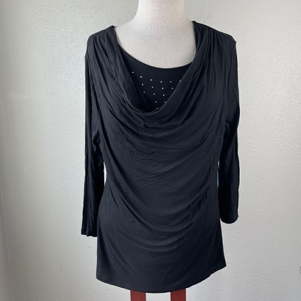 NWT Passport Black 3/4 Sleeve Tunic Size L